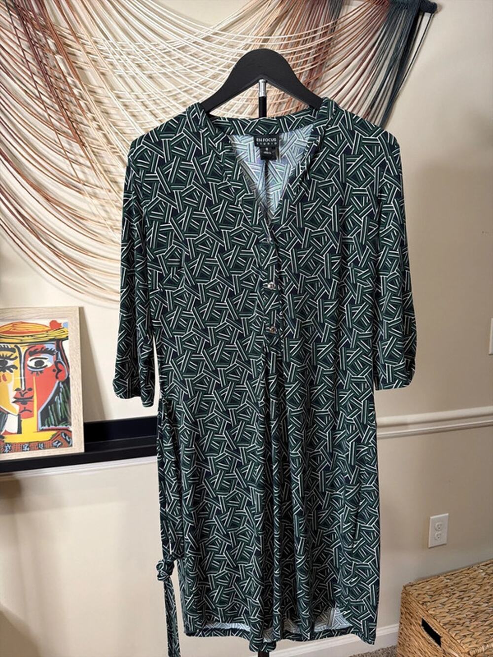 3 for $9 En focus studio8 green black Geo print dress EUC 2220